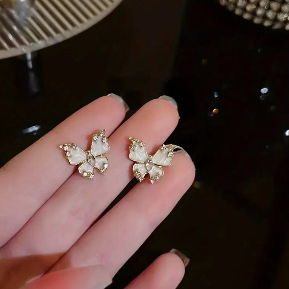 Butterfly Rhinestone Earrings - Picture 3 of 7